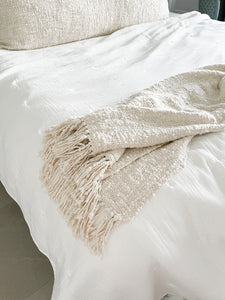 White Boucle Fringe Throw