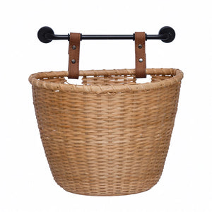 Hand-Woven Bamboo Wall Basket with Metal Bracket