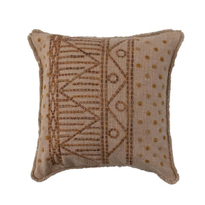 18" Square Cotton Embroidered Pillow