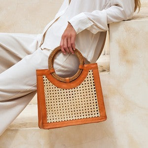 Cane Weave Handbag w/ Round Handle