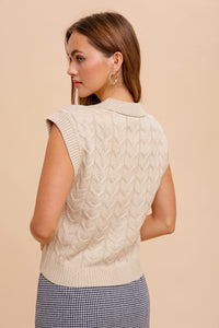 Cable Knit Collared Sweater Vest