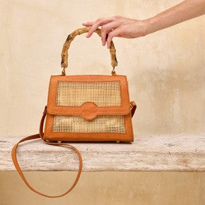 Rattan Weave Handbag w/ Bamboo Handle