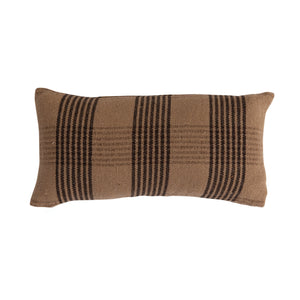 Woven Recycled Cotton Blend Plaid Lumbar Pillow, Brown and Tan Color