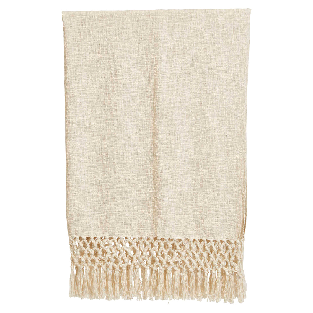 Cream Woven Cotton Throw with Crochet and Fringe