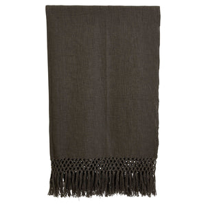 Grey Woven Cotton Throw with Crochet and Fringe