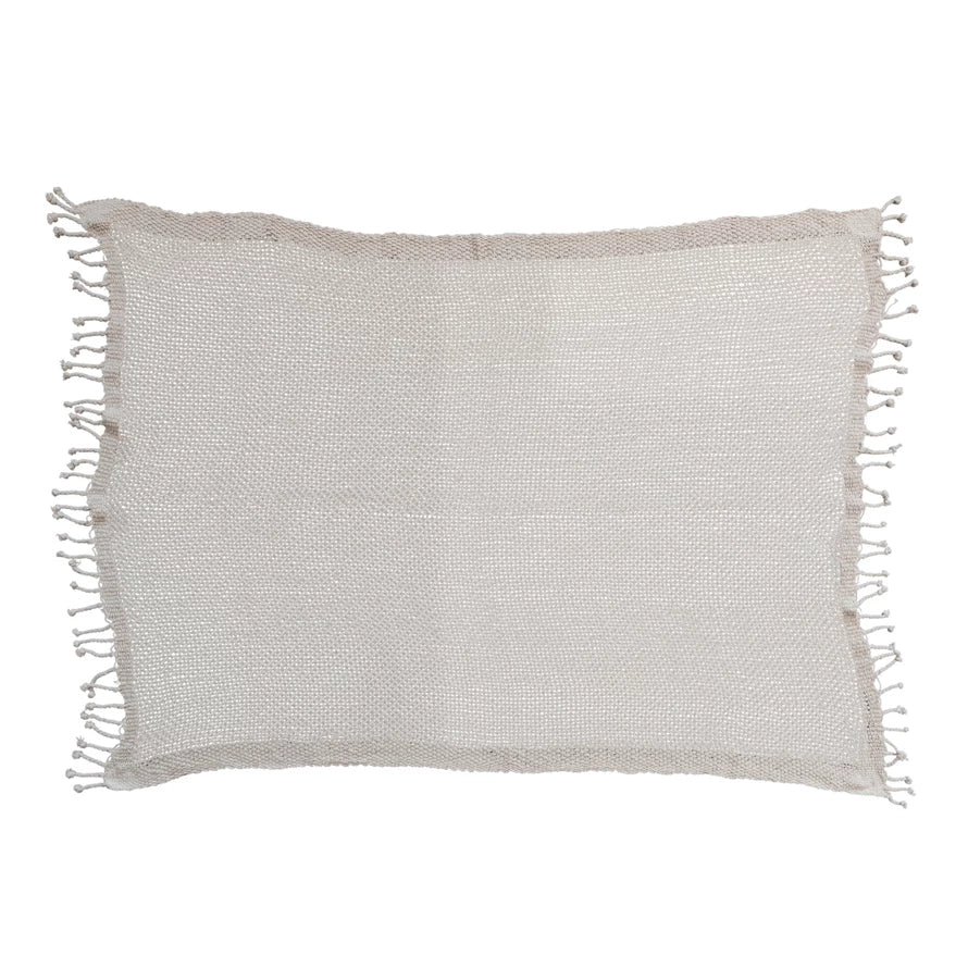 Natural Cotton Knit Throw with Fringe